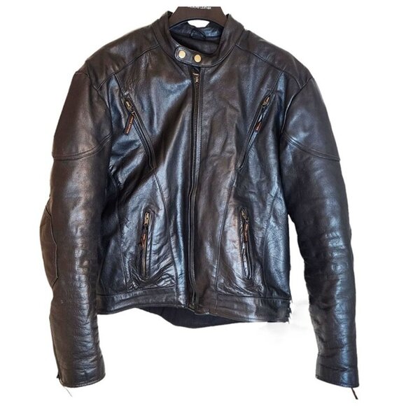 Detour Motorcycle Gear Men's Lined Leather Biker Jacket XL Black Laced - Picture 1 of 10